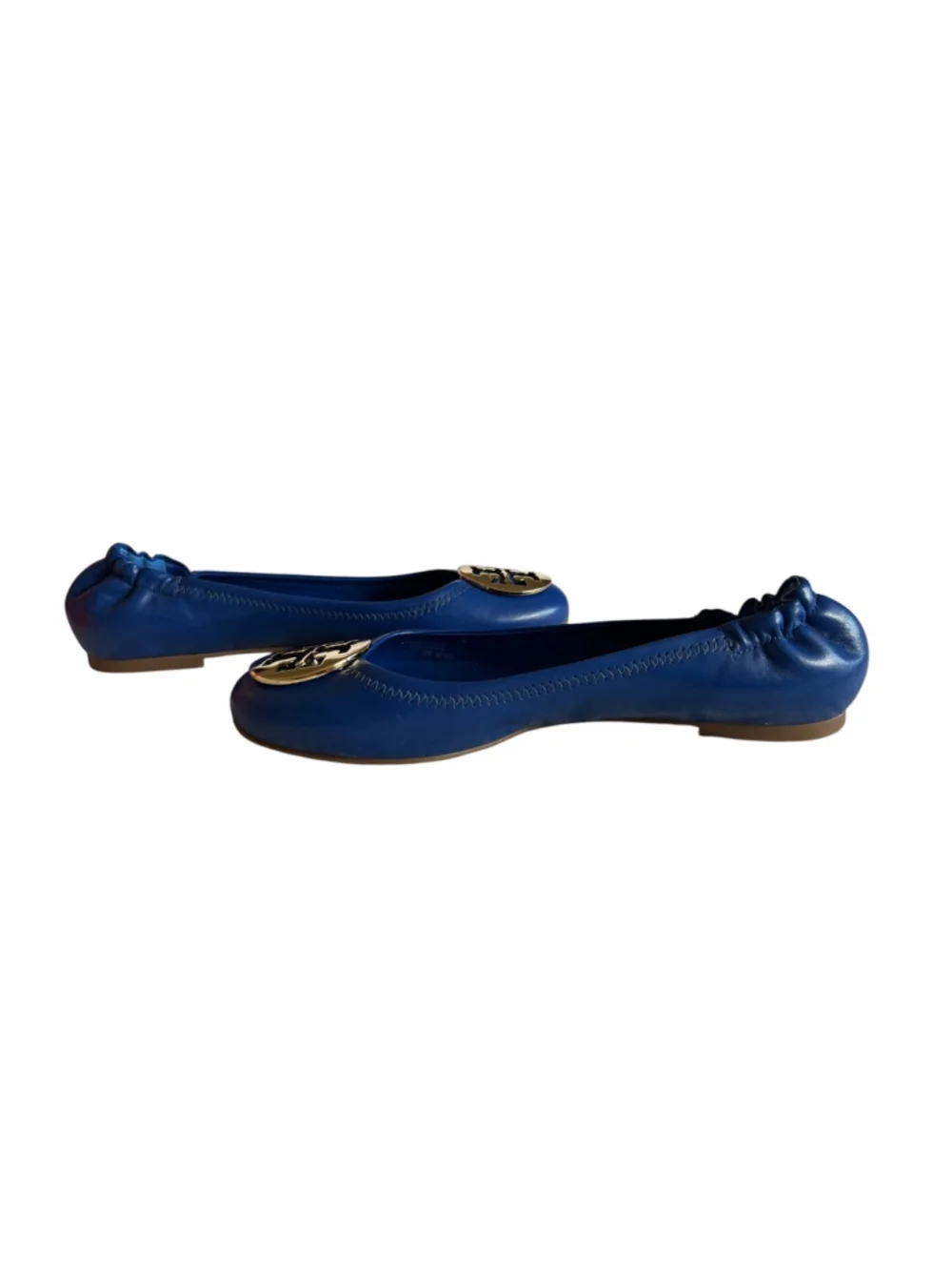 Tory Burch Blue Nile Reva Mestico Gold Logo Ballet Flats Size 9